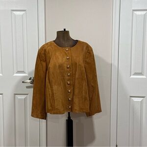 Talbots Women’s Genuine Suede Brown Tortoise Button Blazer Jacket size 3X
